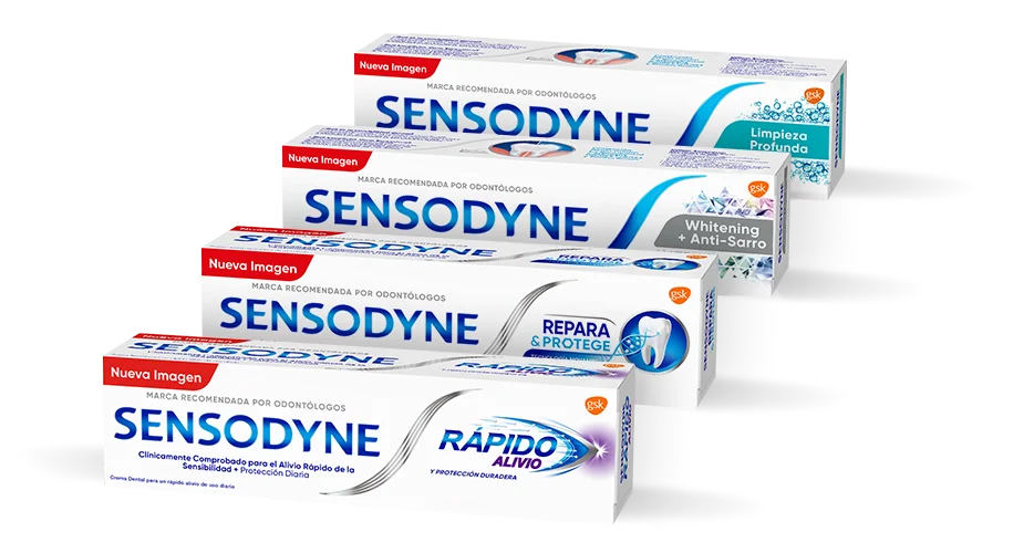 variedad de pastas dentales Sensodyne para la sensibilidad dental